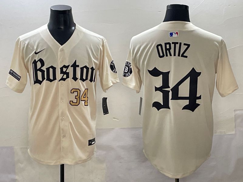 Men 2025 Boston Red Sox #34 Ortiz Cream Five generations Joint Name Nike MLB Jersey style 4